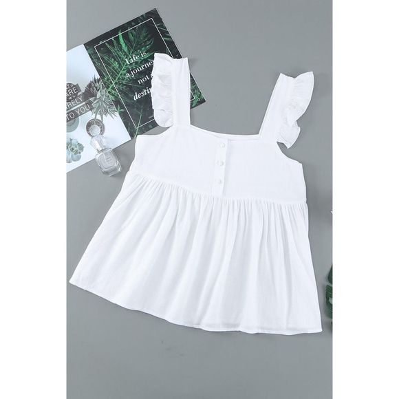 Azura Exchange  White Flutter Shoulder Babydoll Top - Picture 13 of 15